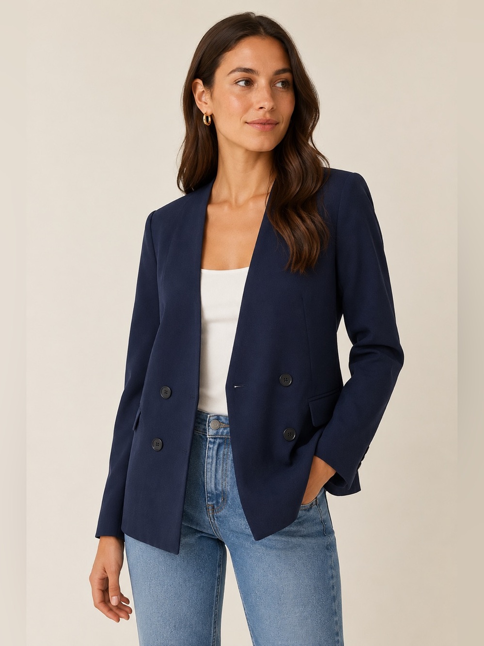 J.Crew 365 Navy Double-Breasted Open Front Blazer Size 00 | Career Office Chic